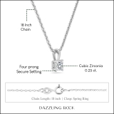 0.25 Cttw Princess Cubic Zirconia 4 Prong Solitaire Pendant with 18 inch Silver Chain, 925 Sterling Silver