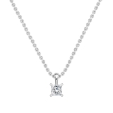 1.00 Cttw Princess Cubic Zirconia 4 Prong Solitaire Pendant with 18 inch Silver Chain, 925 Sterling Silver