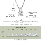 1.00 Cttw Princess Cubic Zirconia 4 Prong Solitaire Pendant with 18 inch Silver Chain, 925 Sterling Silver