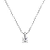 1.50 Cttw Princess Cubic Zirconia 4 Prong Solitaire Pendant with 18 inch Silver Chain, 925 Sterling Silver