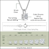 1.50 Cttw Princess Cubic Zirconia 4 Prong Solitaire Pendant with 18 inch Silver Chain, 925 Sterling Silver