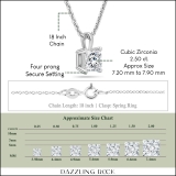 2.50 Cttw Princess Cubic Zirconia 4 Prong Solitaire Pendant with 18 inch Silver Chain, 925 Sterling Silver