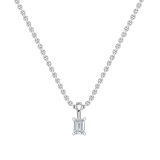0.25 Cttw Emerald Cut Solitaire Cubic Zirconia 4 Prong Pendant with 18 inch Silver Chain for Her in 925 Sterling Silver