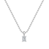 0.50 Cttw Emerald Cut Solitaire Cubic Zirconia 4 Prong Pendant with 18 inch Silver Chain for Her in 925 Sterling Silver
