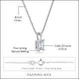 2.00 Cttw Emerald Cut Solitaire Cubic Zirconia 4 Prong Pendant with 18 inch Silver Chain for Her in 925 Sterling Silver