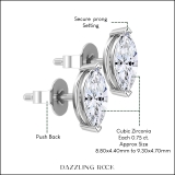 1.50 Cttw Marquise Cubic Zirconia V-Prong Solitaire Stud Earrings for Women in 925 Sterling Silver in Push Back