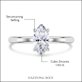 1.00 Cttw Marquise Cubic Zirconia Solitaire Engagement Ring, 925 Sterling Silver
