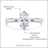 2.50 Cttw Marquise Cubic Zirconia Solitaire Engagement Ring, 925 Sterling Silver