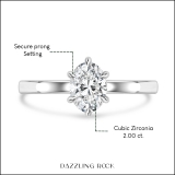 925 Sterling Silver 6 Prong Solitaire Ring, 2.00 ctw Oval Cubic Zirconia