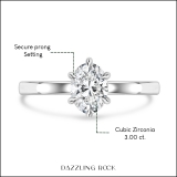 925 Sterling Silver 6 Prong Solitaire Ring, 3.00 ctw Oval Cubic Zirconia