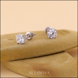 925 Sterling Silver Unseen Halo Push Back Stud Earrings, 1.08 ctw Round Cubic Zirconia