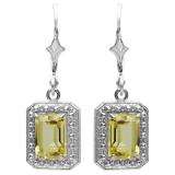1.50 Carat (ctw) Real Emerald Cut Genuine Green Amethyst 925 Sterling Silver Dangling Hoop 7 x 4 mm Earrings