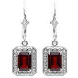 1.50 Carat (ctw) Real Emerald Cut Genuine Red Garnet 925 Sterling Silver Dangling Liver Hoop 7 x 4 mm Earrings