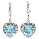 2.00 Carat (ctw) Real Heart Shape Genuine Blue Topaz 925 Sterling Silver Dangling Hoop 7 x 6.5 MM Earrings