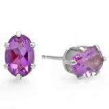 1.50 Carat (ctw) Real Genuine Oval Shape Natural Purple Amethyst 925 Sterling Silver 7 x 5 mm Studs Earrings