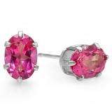 1.50 Carat (ctw) Real Genuine Oval Shape Natural Pink Topaz 925 Sterling Silver 7 x 5 mm Studs Earrings