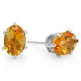 1.50 Carat (ctw) Real Genuine Oval Shape Natural Yellow Citrine 925 Sterling Silver 7 x 5 mm Studs Earrings