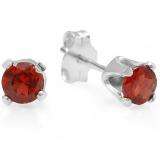 0.90 Carat (ctw) 3mm Real Natural Genuine Round Red Garnet 925 Sterling Silver Studs Earrings