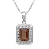0.75 CT Real Genuine Smoky Topaz 925 Sterling Silver Solitaire Emerald Shape 0.70 Inch Pendant