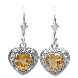 2.00 Carat (ctw) Real Heart Shape Genuine Yellow Citrine 925 Sterling Silver Dangling Hoop Earrings (1.00 Inch Length x 0.50 Inch Width)