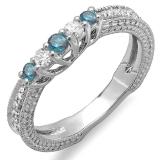 0.45 Carat (ctw) 14k White Gold Round Blue And White Diamond Ladies Anniversary Wedding Band Guard Enhancer Ring