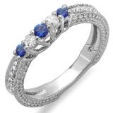 0.45 Carat (ctw) 10k White Gold Round Blue Sapphire And White Diamond Ladies Anniversary Wedding Band Guard Enhancer Ring