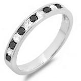 0.50 Carat (ctw) 10k White Gold Round White & Black Diamond Ladies Anniversary Wedding Stackable Ring Band