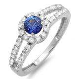 1.15 Carat (ctw) 10K White Gold Round Blue Sapphire and White Diamond Ladies Engagement Halo Style Bridal Ring
