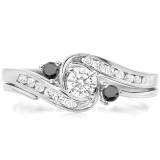 0.50 Carat (ctw) 10k White Gold Round Black And White Diamond Ladies Swirl Bridal Engagement Ring Matching Band Set
