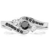 0.50 Carat (ctw) 10k White Gold Round Black And White Diamond Ladies Swirl Bridal Engagement Ring Matching Band Set