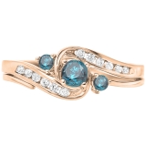 0.50 Carat (ctw) 10k Rose Gold Round Blue And White Diamond Ladies Swirl Bridal Engagement Ring Matching Band Set