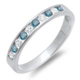0.40 Carat (ctw) 14k White Gold Round Blue And White Diamond Ladies Anniversary Wedding Stackable Ring Band