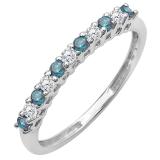 0.33 Carat (ctw) 10K White Gold Round White & Blue Diamond Anniversary Stackable Wedding Band 1/3 CT