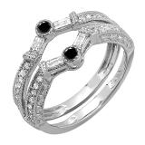 0.55 Carat (ctw) 14k White Gold Round & Baguette White & Black Diamond Ladies Anniversary Wedding Enhancer Guard Band 1/2 CT