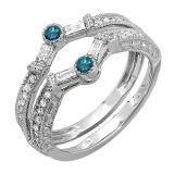 0.55 Carat (ctw) 14k White Gold Round & Baguette White & Blue Diamond Ladies Anniversary Wedding Enhancer Guard Band 1/2 CT