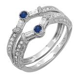 0.55 Carat (ctw) 18k White Gold Round & Baguette White Diamond & Blue Sapphire Ladies Anniversary Wedding Enhancer Guard Band 1/2 CT