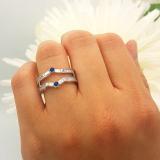 0.55 Carat (ctw) 18k White Gold Round & Baguette White Diamond & Blue Sapphire Ladies Anniversary Wedding Enhancer Guard Band 1/2 CT