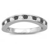 0.75 Carat (ctw) 14k White Gold Round White And Black Diamond Ladies Curved Guard Matching Bridal Wedding Band