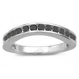 0.75 Carat (ctw) 10k White Gold Round Black Diamond Ladies Curved Guard Matching Bridal Wedding Band