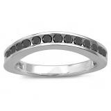 0.75 Carat (ctw) 14k White Gold Round Black Diamond Ladies Curved Guard Matching Bridal Wedding Band