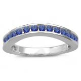 0.75 Carat (ctw) 10k White Gold Round Blue Sapphire Ladies Curved Guard Matching Bridal Wedding Band