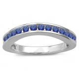 0.75 Carat (ctw) 14k White Gold Round Blue Sapphire Ladies Curved Guard Matching Bridal Wedding Band