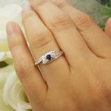 0.50 Carat (ctw) 14k White Gold Round White Diamond And Blue Sapphire Ladies Swirl Engagement 3 Stone Bridal Ring 1/2 CT