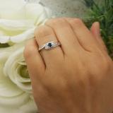 0.50 Carat (ctw) 14k White Gold Round White Diamond And Blue Sapphire Ladies Swirl Engagement 3 Stone Bridal Ring 1/2 CT