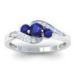 0.50 Carat (ctw) 10k White Gold Round Blue Sapphire And White Diamond Ladies Swirl Engagement 3 Stone Bridal Ring