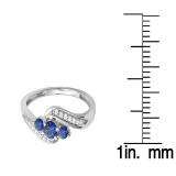 0.50 Carat (ctw) 10k White Gold Round Blue Sapphire And White Diamond Ladies Swirl Engagement 3 Stone Bridal Ring