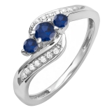 0.50 Carat (ctw) 14k White Gold Round Blue Sapphire And White Diamond Ladies Swirl Engagement 3 Stone Bridal Ring