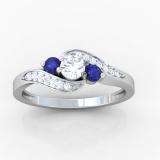 0.50 Carat (ctw) 14k White Gold Round Blue Sapphire And White Diamond Ladies Swirl Engagement 3 Stone Bridal Ring