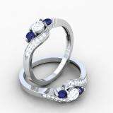 0.50 Carat (ctw) 14k White Gold Round Blue Sapphire And White Diamond Ladies Swirl Engagement 3 Stone Bridal Ring