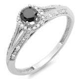 0.40 Carat (ctw) 14k White Gold Round Black And White Diamond Ladies Engagement Halo Style Split Shank Bridal Ring